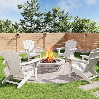GarveeLife Modern HDPE Plastic Adirondack Chair Set of 4 - Oversize 380 LB Poly Lumber Weather Resistant Firepit Chair - Outdoor Patio Chairs with Wooden Textured for Deck, Pool, Porch - White