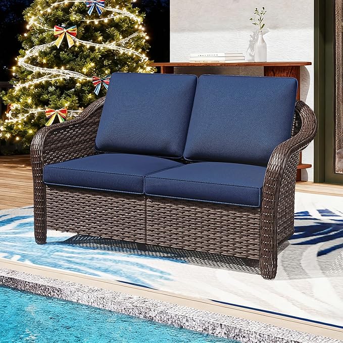 55" Outdoor Loveseat Wicker 2-seat Sofa with Removable Cushions, Conversation Patio Furniture, PE Rattan Couch - Photo 1