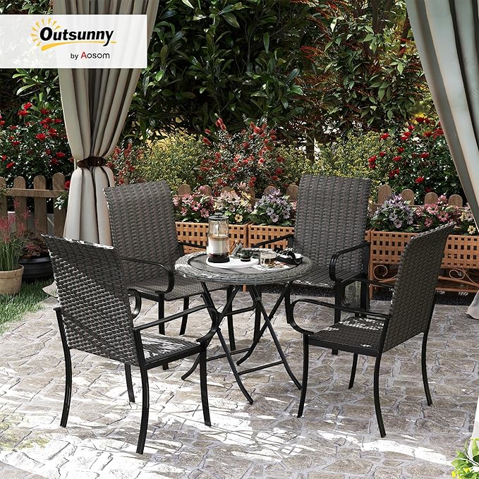 Outsunny Set of 4 Outdoor Wicker Dining Chairs, All-Weather Rattan Armchairs with Armrests, Steel Frame - Photo 2