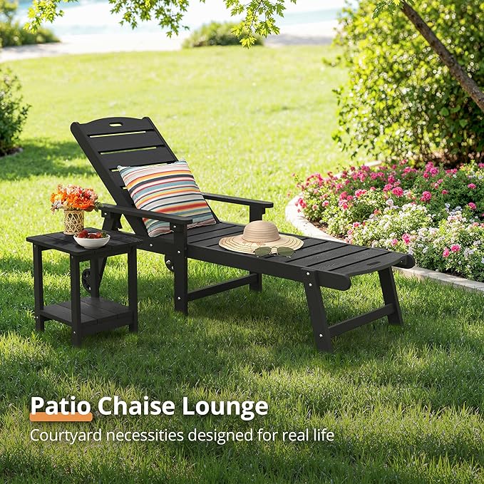 LUE BONA Chaise Lounge Chair with Table, 6-Piece, HDPS Chaise Lounger, 5 Positions Adjustable Lounge Chairs - Photo 4