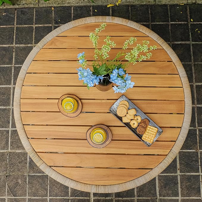 Cambridge Casual Seaside Wood Outdoor Coffee Table, Natural Teak/All-Weather Wicker