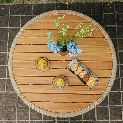 Cambridge Casual Seaside Wood Outdoor Coffee Table, Natural Teak/All-Weather Wicker