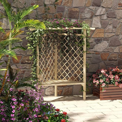 Outsunny 55" Garden Arch Bench, Wooden Trellis Park Bench with Slatted Seat for Outside, Lattice Backrest for Vines & Climbing Plants Outside On Deck, Lawn, Porch, Natural