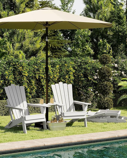 GREENVINES Folding-Adirondack-Chairs-Set-of-2 | HDPE Plastic | Throne Series | Fire Pit Chair | with Connecting Tray | Removable Table | All Weather | for Outdoor Patio Deck Poolside | White
