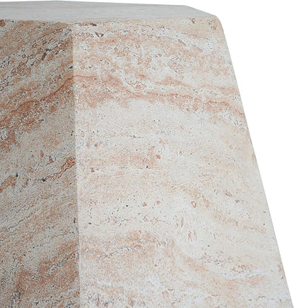 Outdoor Side Table Faux Marble End Table Faux Stone Side Tables Travertine Small Coffee Tables for Indoor Outdoor, Garden Stool Plant Stand for Porch, Backyard Patio, Hexagonal
