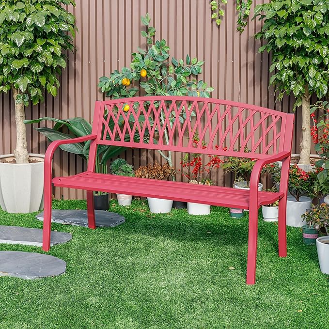 Hi-Line Gift Ltd. Passionate Red Reverie- Steel and Cast Iron Garden Bench
