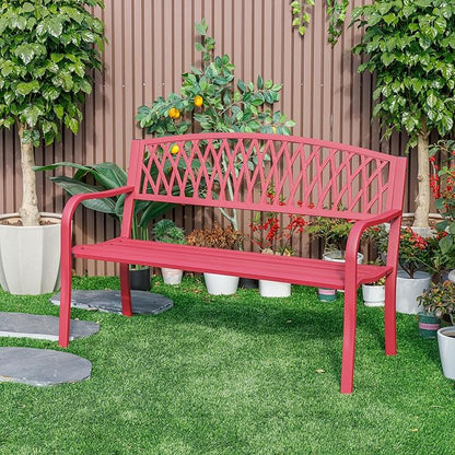 Hi-Line Gift Ltd. Passionate Red Reverie- Steel and Cast Iron Garden Bench