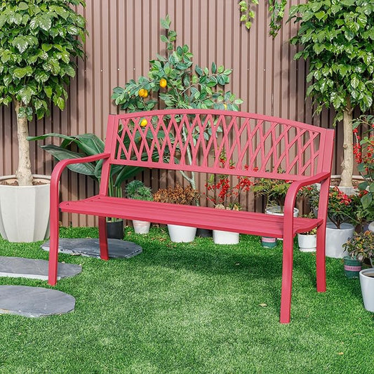 Hi-Line Gift Ltd. Passionate Red Reverie- Steel and Cast Iron Garden Bench