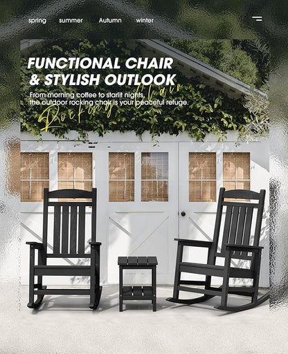 KINGYES Outdoor Rocking Chair Set of 2, HDPE Patio Rocking Chairs with 330lbs Support for Adults, Black