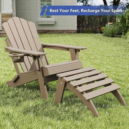 FOOWIN Folding Adirondack Ottoman, HDPE All Weather Adirondack Footrests, Ottoman for Adirondack Chair,Patio Footstool for Outside Easy Storage,for Patio, Backyard, Porch, Garden, Brown
