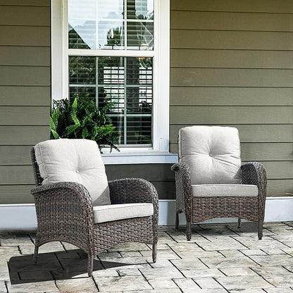 Belord 7 Piece Outdoor Patio Furniture Sets with Rocking Chairs, Wicker Loveseat Conversation Sets for Patio Deck Backyard Poolside, Beige Cushion