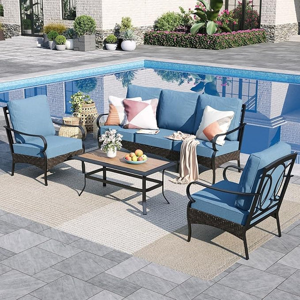 Sophia & William Patio Furniture Set, 4 Piece Metal Outdoor Conversation Set with 3-Seater Outdoor Couch, 2 Sofa Chairs - Photo 1