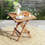 Tangkula Patio Folding Side Table, Teak Wood Square Patio Table with X-Shaped Legs & Slatted Tabletop - Photo 2