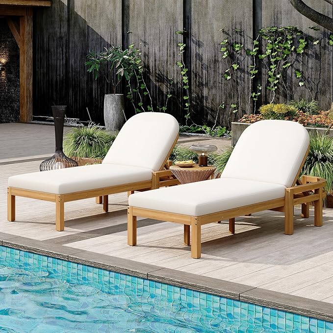Merax Patio Chaise Lounge Chair Set of 2, Oversized Lounge Chair Outdoor with Adjustable 5 Positions - Photo 6