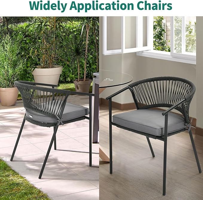 YITAHOME Outdoor Dining Chair Set of 6, Rope Woven Design Stackable Chairs, Indoor-Outdoor Armchair Seating for Patio - Photo 5