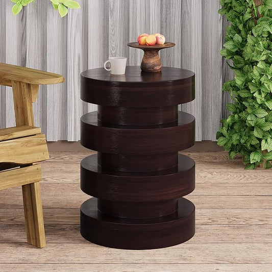 Christopher Knight Home Jeru Lightweight Concrete Round Coffee Table, Indoor and Outdoor Side Table for Living Room, MGO Small Side Table, 3-Tier Design, No Assembly Needed, Brown