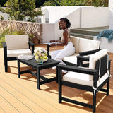 SERWALL 2 Pieces Single Cushioned Sofa Armchair, Black HDPE Adirondack Outdoor Sofa Lounge with Khaki Cushion - Photo 7