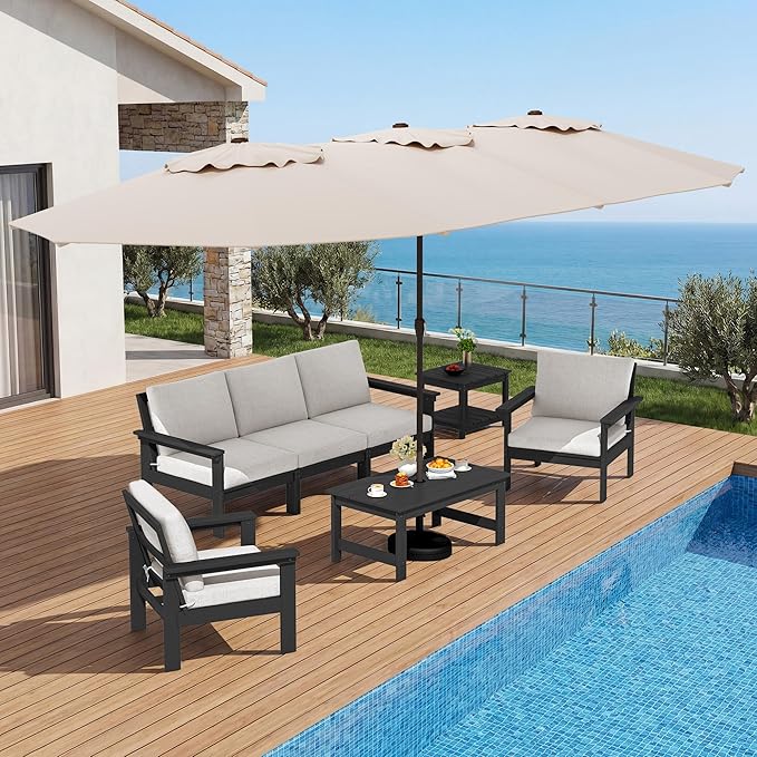 SERWALL HDPE Patio Coffee Table for Balcony, Deck, Black