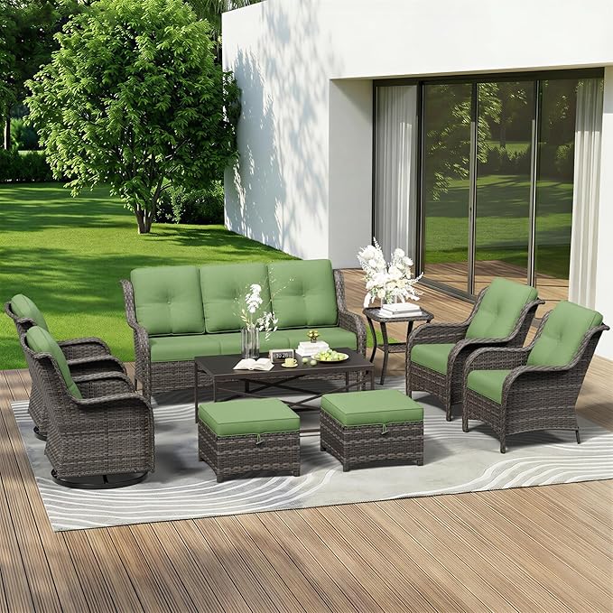 9 Piece Outdoor Wicker Patio Furniture Set, Patio Chairs Set with Thickened Olefin Cushions, High Back and Deep Seating - Photo 1