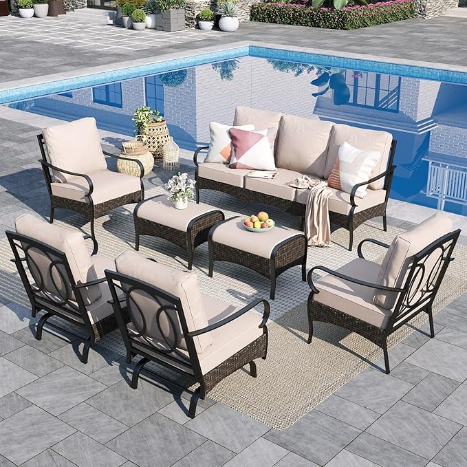 Sophia & William Patio Furniture Set, 7 Piece Metal Outdoor Conversation Set with 3-Seater Outdoor Couch, 4 Sofa Chairs - Photo 1