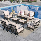 Sophia & William Patio Furniture Set, 7 Piece Metal Outdoor Conversation Set with 3-Seater Outdoor Couch, 4 Sofa Chairs - Photo 1
