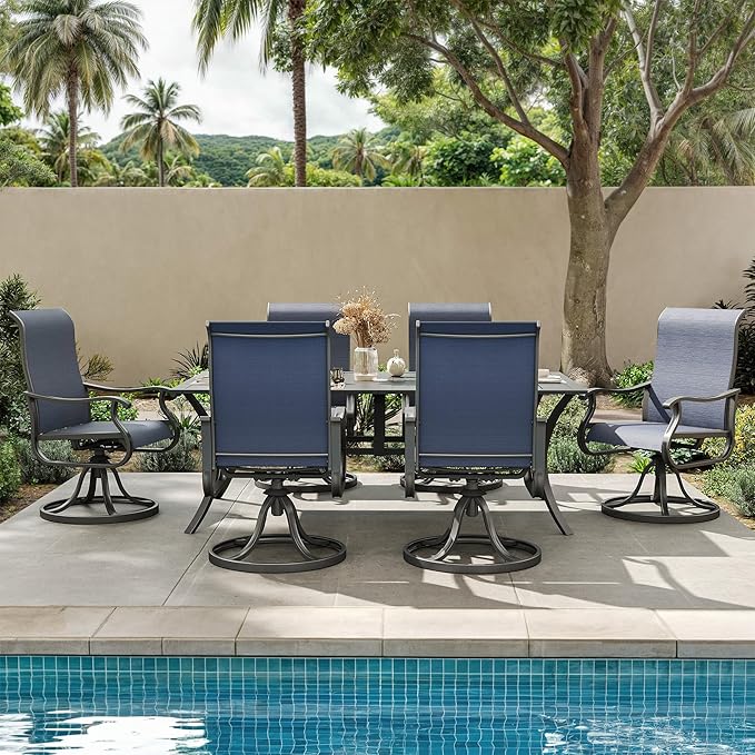 Amopatio Patio Swivel Chairs Set of 6, Outdoor Swivel Rocker Dining Chairs with All Weather Textilene High Back & Metal Frame, for Backyard Deck Lawn Garden, Navy Blue