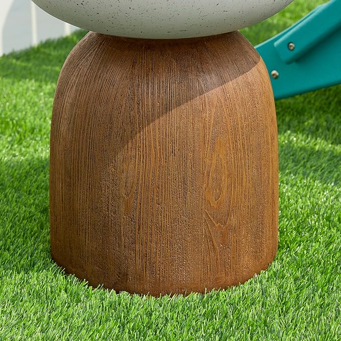 Glitzhome Outdoor Side Table, 17.75" H Decorative Garden Stool MGO Geometric Wood Texture End Table, Round Planter Stand for Indoor Outdoor Living Room Bedroom Patio Deck Poolside