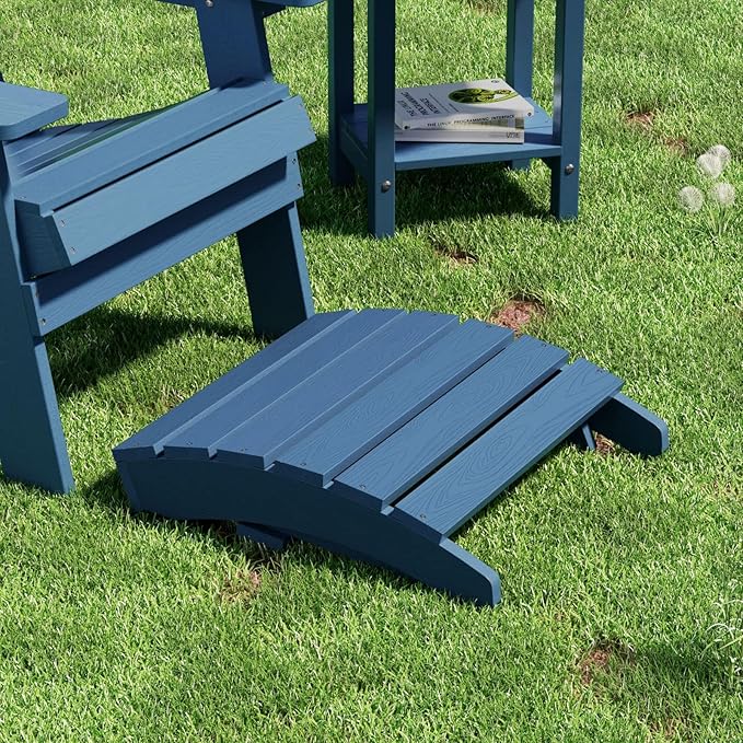 MXIMU Folding Adirondack Ottoman Set of 2: HIPS Plastic Outdoor Footrest Easy Assembly - All Weather Foot Rest Foot Stool for Adirondack Chair Use in Patio Garden Backyard Pool (Navy)