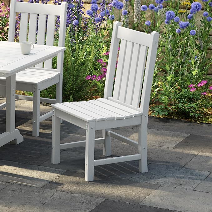 Costaelm Armless Outdoor Chair, Patio Adirondack Chair, HDPE Poly Lumber Waterproof Restaurant Bistro Kitchen Dining Chair for Outside Porch Backyard Garden, White