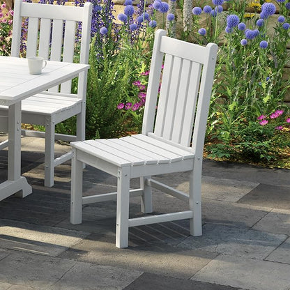 Costaelm Armless Outdoor Chair, Patio Adirondack Chair, HDPE Poly Lumber Waterproof Restaurant Bistro Kitchen Dining Chair for Outside Porch Backyard Garden, White