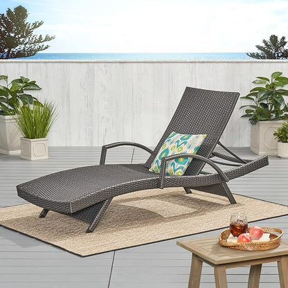 Christopher Knight Home Salem Outdoor Wicker Armed Chaise Lounge, Grey