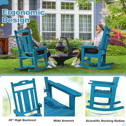 nalone Outdoor Rocking Chairs Set of 2, Oversized Porch Rocker Chair for Adult, All-Weather Resistant Patio Rocking Chair for Garden Lawn (Blue)