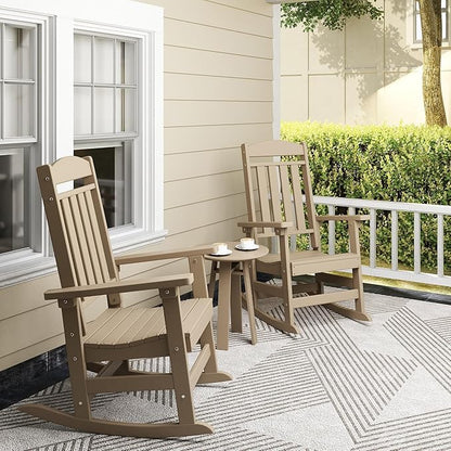 Outdoor Rocking Chairs Set of 8, Oversized High Back Patio Rocking Chairs, All Weather Porch Rocking Chairs for Outside. Brown