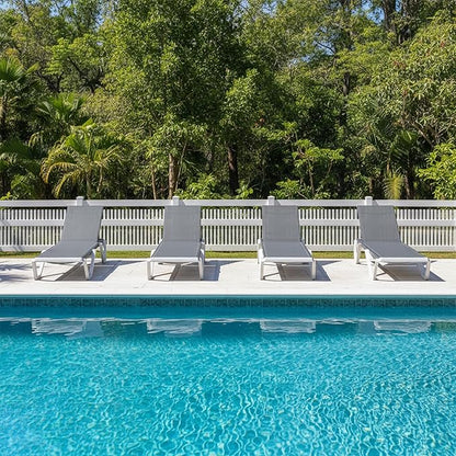 PURPLE LEAF Outdoor Chaise Lounge Set of 4 Plastic Pool Lounge Chair with Aluminum Frame Stackable Patio Tanning Chairs for Poolside Sunbathing Beach Deck Yard, Grey