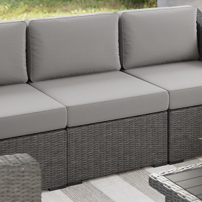 Martha Stewart Bedford Indoor-Outdoor Modular Patio Sectional Sofa Center Seat with Rattan Wicker Finish in Gray with - Photo 3