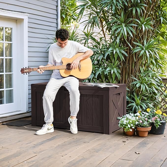 Greesum 120 Gallon Deck Box, Resin Outdoor Storage Container for Patio Furniture, Garden Tools, Pool Accessories - Photo 3
