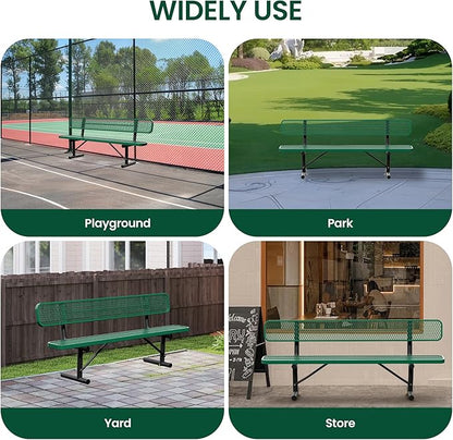 8 Feet Steel Park Bench for Outside, Outdoor Bench with Backrest & Portable Frame, Commercial Benches for Shopping Malls, Stores, Parks, Patios, Decks, Green