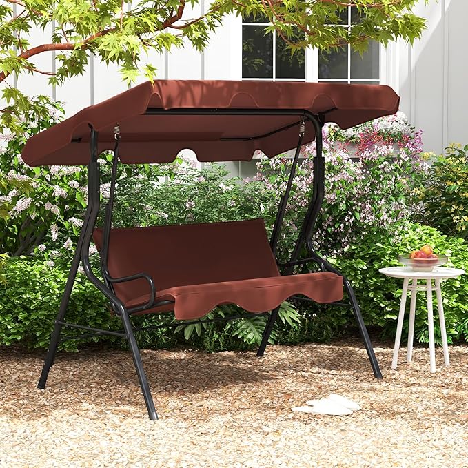 Tangkula 3 Person Porch Swing, Patio Swing with Removable Cushion & Powder-Coated Steel Frame - Photo 2