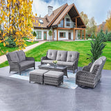 Rilyson Wicker Patio Furniture Set - 7 PC Rattan Outdoor Sectional Conversation Sets with 2 Rocking Swivel Chairs - Photo 1