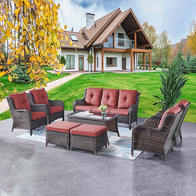 Rilyson Wicker Patio Furniture Chairs Set - 8 Piece Rattan Outdoor Patio Sectional Conversation Sets with 1 Sofa - Photo 1