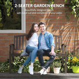 46" Outdoor Garden Bench, Metal Bench, Wood Look Slatted Frame Furniture for Patio, Park, Porch, Lawn, Yard, Deck, Brown - Photo 4