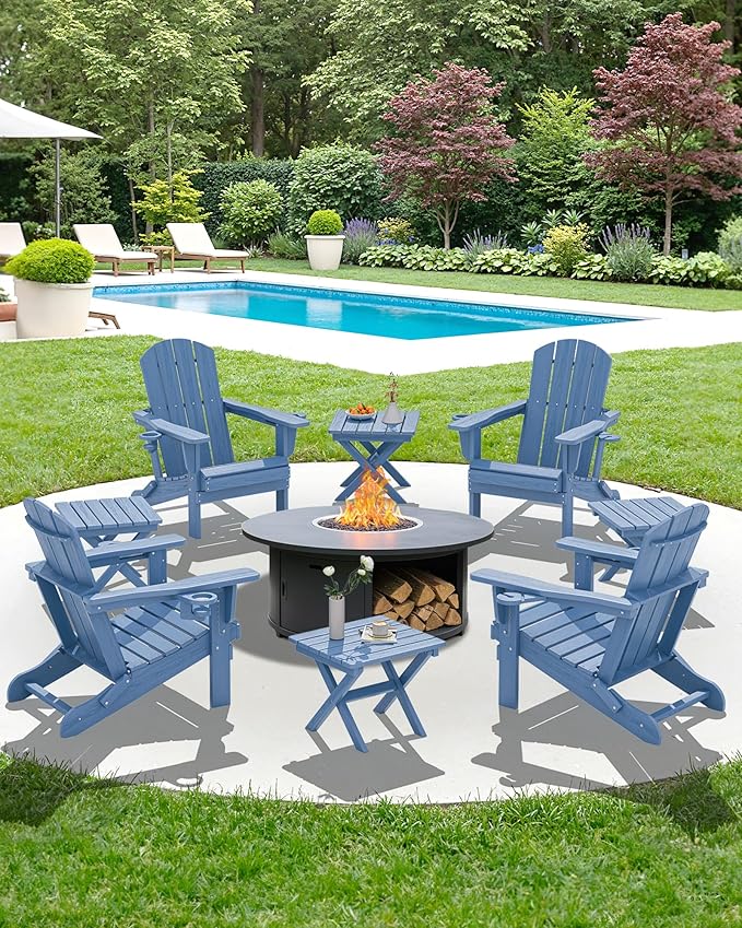 SERWALL Folding Outdoor Side Table Set of 4, Small Adirondack Side Table, Navy - Photo 9