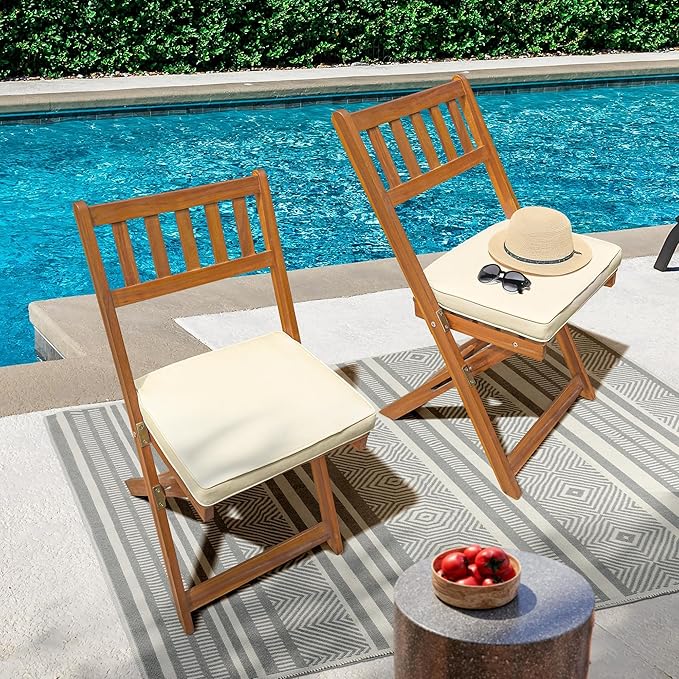 IDZO Serene Bistro Set – 2-Piece Foldable Acacia Wood Chairs with Cushions, FSC-Certified Durable Construction - Photo 6