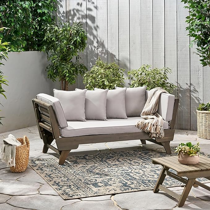 Christopher Knight Home Gary Patio Convertible Couch, Wooden Outdoor Daybed - Photo 7
