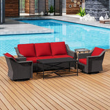 5 Pieces Outdoor Conversation Furniture Set - 77" Patio Sofa, 2 Swivel Rocker Chairs, 1 Side Table, 1 Metal Coffee Table - Photo 5