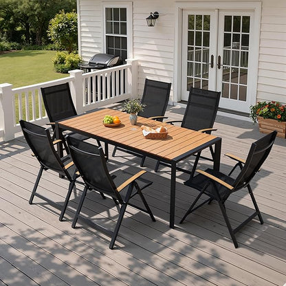 Crestlive Products Outdoor Dining Table for 6, 71in Aluminum Patio Table with Umbrella Hole Weather-Resistant Rectangle Outside Table for Garden Backyard Indoor, Brown