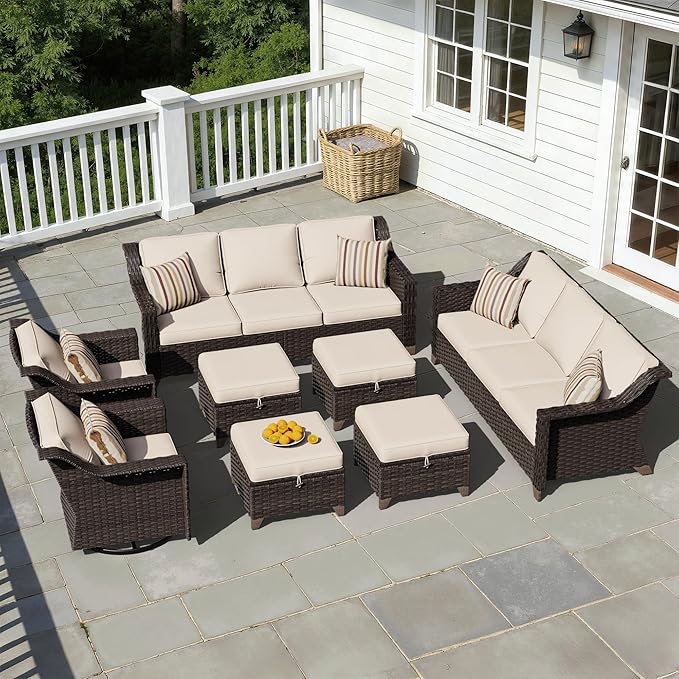 8 Pieces Patio Conversation Furniture Set - 2 Sofas, 4 Ottomans, 2 Swivel Chairs, 1 Side Table - Photo 6
