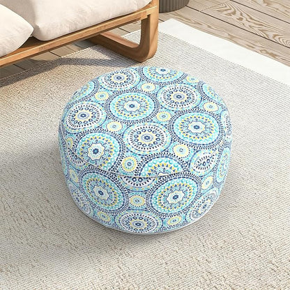 LVTXIII Indoor/Outdoor Extra Large Inflatable Ottoman Pouf D31 x H14 Inch, Round Footstool with Handle, Weather-Resistant Portable Furniture for Patio, Camping, Beach, Delancey Lagoon