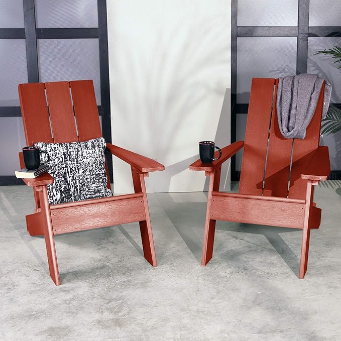 Highwood Italica Modern Adirondack Chairs 2-Piece Set, Rustic Red