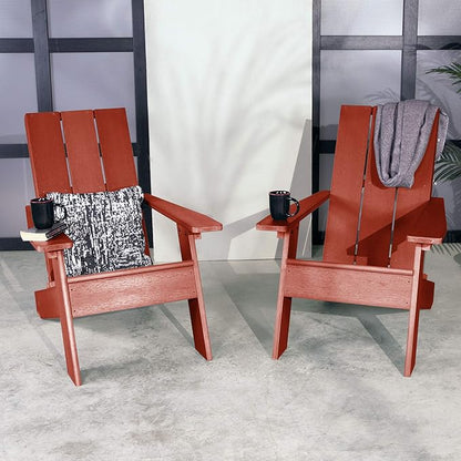 Highwood Italica Modern Adirondack Chairs 2-Piece Set, Rustic Red